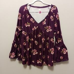 No boundaries babydoll top with bell sleeves size 3x